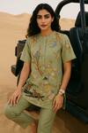 Buy_Samatvam By Anjali Bhaskar_Green Chanderi Embroidery Round Neck Vantara Tunic With Pant _Online_at_Aza_Fashions