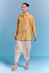 Buy_Kalista_Yellow Silk, Viscose Embroidery Collared Jane Draped Pant Set _at_Aza_Fashions