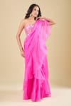 Buy_Archana Shah_Pink Sequins Square Neck Pre-draped Ruffle Saree With Corset _Online_at_Aza_Fashions