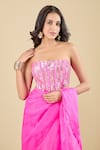 Archana Shah_Pink Sequins Square Neck Pre-draped Ruffle Saree With Corset _at_Aza_Fashions