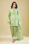 Buy_Archana Shah_Green Embroidery, Zari Split V-neck Butta Kurta Set _at_Aza_Fashions