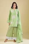Shop_Archana Shah_Green Embroidery, Zari Split V-neck Butta Kurta Set _Online_at_Aza_Fashions