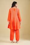 Shop_Archana Shah_Orange Cotton Zari Round Neck Striped Embroidered Kurta Set _at_Aza_Fashions
