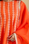 Shop_Archana Shah_Orange Cotton Zari Round Neck Striped Embroidered Kurta Set _Online_at_Aza_Fashions