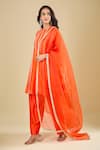 Archana Shah_Orange Cotton Zari Round Neck Striped Embroidered Kurta Set _at_Aza_Fashions