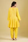 Shop_Archana Shah_Yellow Zari Round Neck Striped Embroidered Short Anarkali Set _at_Aza_Fashions