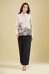 Buy_Pankaj & Nidhi_Beige Embroidery Collared Noa Shirt _Online_at_Aza_Fashions