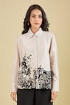 Shop_Pankaj & Nidhi_Beige Embroidery Collared Noa Shirt _Online_at_Aza_Fashions