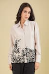 Pankaj & Nidhi_Beige Embroidery Collared Noa Shirt _at_Aza_Fashions
