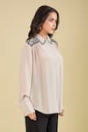 Pankaj & Nidhi_Beige Embroidery Collared Noa Shirt _at_Aza_Fashions