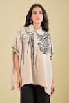 Buy_Pankaj & Nidhi_Beige Embroidery Collared Elsie Tassel Shirt _at_Aza_Fashions