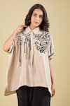 Shop_Pankaj & Nidhi_Beige Embroidery Collared Elsie Tassel Shirt _at_Aza_Fashions