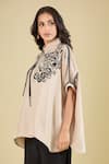 Shop_Pankaj & Nidhi_Beige Embroidery Collared Elsie Tassel Shirt _Online_at_Aza_Fashions