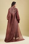 Shop_Pankaj & Nidhi_Maroon Sequins, Embroidery Collared Claret Applique Yoke Top _at_Aza_Fashions