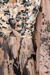 Pankaj & Nidhi_Beige Sequins V-neck Wisp Work Accordion Pleated Dress _Online_at_Aza_Fashions