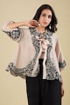Buy_Pankaj & Nidhi_Beige Embroidery Round Neck Pricilla Jacket And Top Set _at_Aza_Fashions