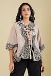 Buy_Pankaj & Nidhi_Beige Embroidery Round Neck Pricilla Jacket And Top Set 
