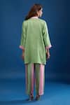 Shop_Archana Shah_Green Embroidery Collared Short Kaftan With Striped Pant _at_Aza_Fashions