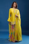Archana Shah_Yellow Embroidery Round Neck Short Kurta Suzani Sharara Set _at_Aza_Fashions