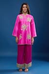 Archana Shah_Pink Silk Embroidery, Zari Round Neck Short Kurta Palazzo Set _Online_at_Aza_Fashions