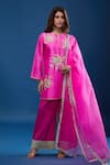 Buy_Archana Shah_Pink Silk Embroidery, Zari Round Neck Short Kurta Palazzo Set _Online_at_Aza_Fashions