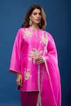 Archana Shah_Pink Silk Embroidery, Zari Round Neck Short Kurta Palazzo Set _at_Aza_Fashions
