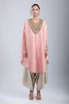 Prisho_Pink Silk, Polyester Embroidery Round Neck Thread Kaftan Set _Online_at_Aza_Fashions
