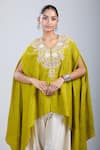 Shop_Prisho_Green Embroidery Round Neck 3d Flower Kaftan And Pant Set _Online_at_Aza_Fashions