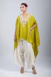 Prisho_Green Embroidery Round Neck 3d Flower Kaftan And Pant Set _at_Aza_Fashions