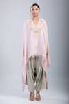 Prisho_Pink Cotton Tassels Round Neck 3d Floral Embroidered Kaftan And Pant Set _Online_at_Aza_Fashions
