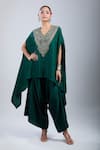 Buy_Prisho_Green Cotton Embroidery V-neck V Kaftan And Pant Set _at_Aza_Fashions