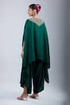 Shop_Prisho_Green Cotton Embroidery V-neck V Kaftan And Pant Set _at_Aza_Fashions