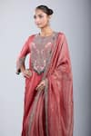 Buy_Prisho_Orange Satin, Chiffon Sequins, Embroidery Round Neck Kurta Set _Online_at_Aza_Fashions