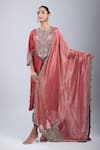 Shop_Prisho_Orange Satin, Chiffon Sequins, Embroidery Round Neck Kurta Set _Online_at_Aza_Fashions