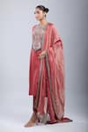 Prisho_Orange Satin, Chiffon Sequins, Embroidery Round Neck Kurta Set _at_Aza_Fashions