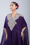 Shop_Prisho_Purple Chiffon Embroidery Round Neck Resham Kaftan Set _Online_at_Aza_Fashions