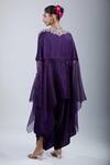 Shop_Prisho_Purple Chiffon Embroidery Round Neck Resham Kaftan Set _at_Aza_Fashions