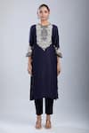 Buy_Prisho_Navy Chiffon Embroidery Round Neck Kurta Set _Online_at_Aza_Fashions
