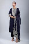 Buy_Prisho_Navy Chiffon Embroidery Round Neck Kurta Set _at_Aza_Fashions