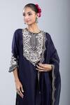 Prisho_Navy Chiffon Embroidery Round Neck Kurta Set _at_Aza_Fashions