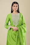 Shop_Matsya_Green Silk Sequins, Embroidery Split V-neck Lime Kurta Pant Set _Online_at_Aza_Fashions