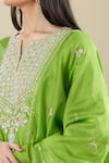 Buy_Matsya_Green Silk Sequins, Embroidery Split V-neck Lime Kurta Pant Set 