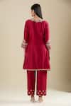 Shop_Matsya_Red Silk Embroidery Round Neck Kurta Pant Set _at_Aza_Fashions