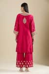 Shop_Matsya_Pink Silk Embroidery Split V-neck Rani Kurta Pant Set _at_Aza_Fashions