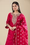 Buy_Matsya_Pink Silk Embroidery Split V-neck Rani Kurta Pant Set _Online_at_Aza_Fashions