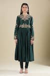 Matsya_Green Silk Embroidery Split V-neck Bottle Anarkali Set _Online_at_Aza_Fashions