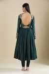 Shop_Matsya_Green Silk Embroidery Split V-neck Bottle Anarkali Set _at_Aza_Fashions