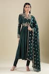 Buy_Matsya_Green Silk Embroidery Split V-neck Bottle Anarkali Set _at_Aza_Fashions