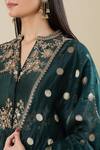 Buy_Matsya_Green Silk Embroidery Split V-neck Bottle Anarkali Set _Online_at_Aza_Fashions