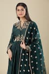 Matsya_Green Silk Embroidery Split V-neck Bottle Anarkali Set _at_Aza_Fashions